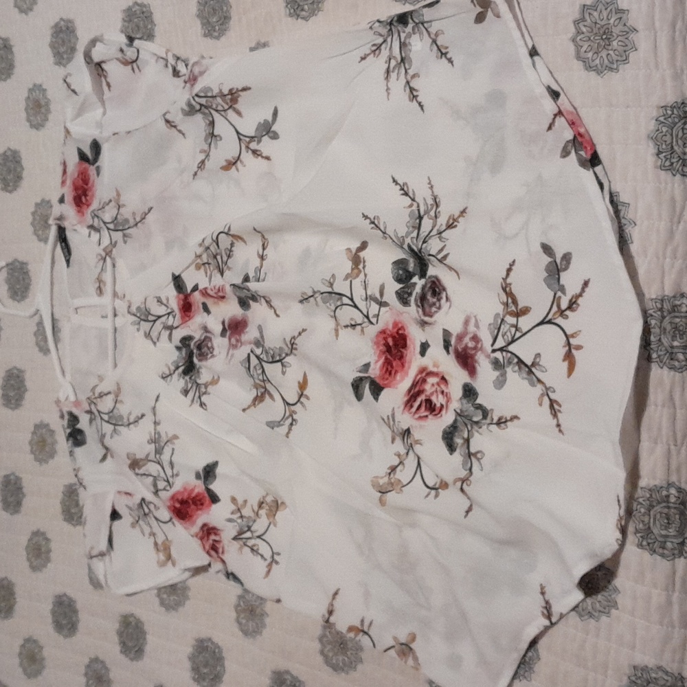 White sheer floral blouse